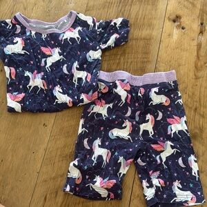 Unicorn Print Kids Pajamas - Navy and Pink